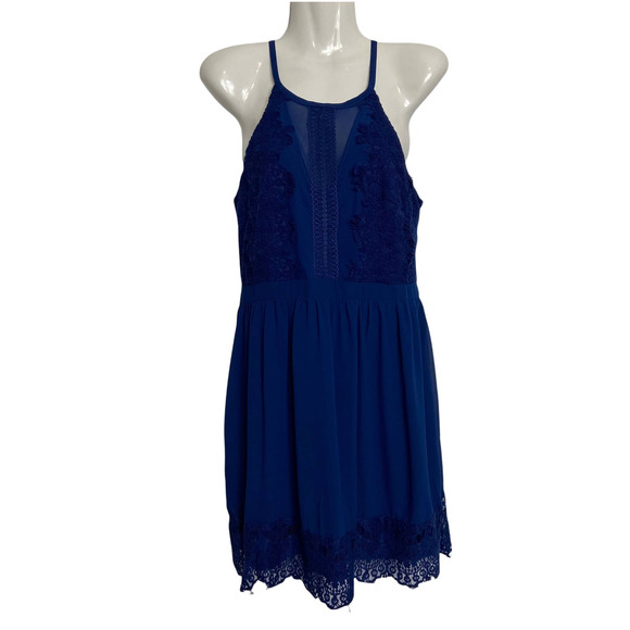 Nwt Francesca's Blue Lace Mini Dress Size Medium - Picture 1 of 11